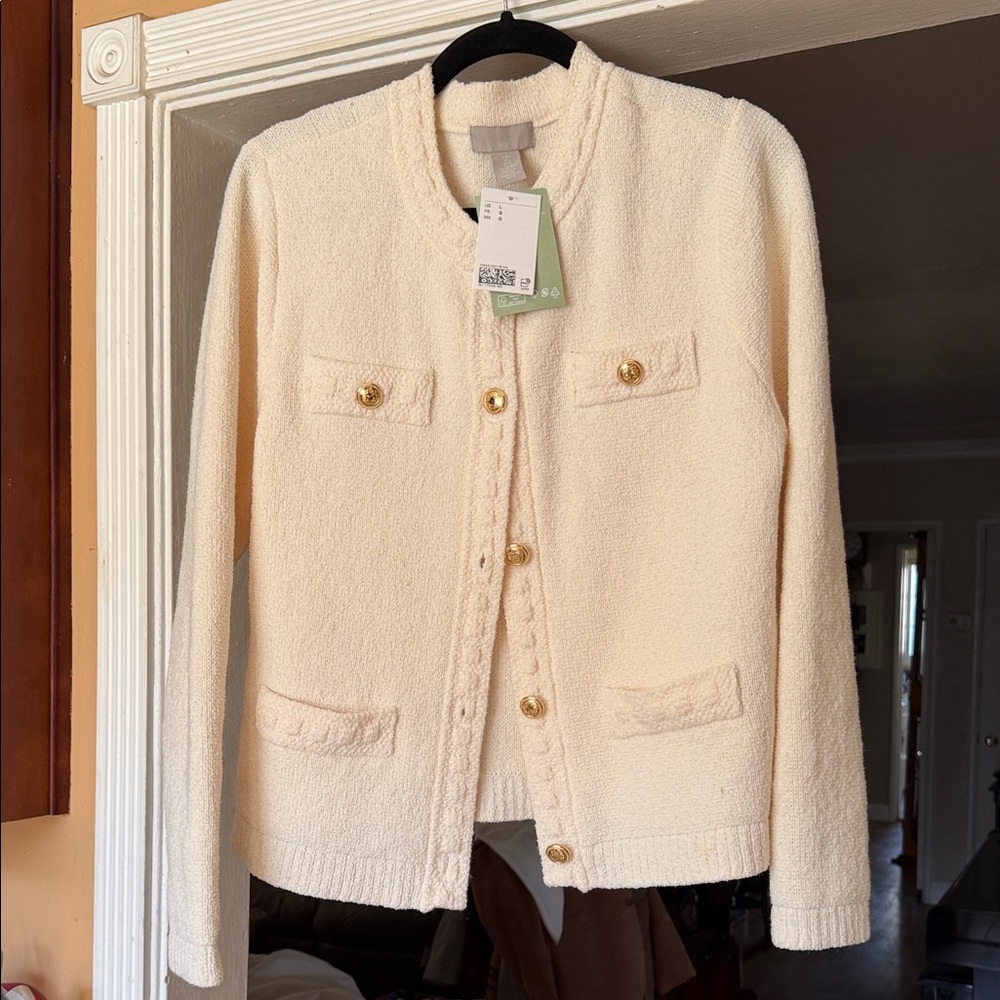 Brand New with tag H&M Cream knit tweed jacket with Gold Buttons